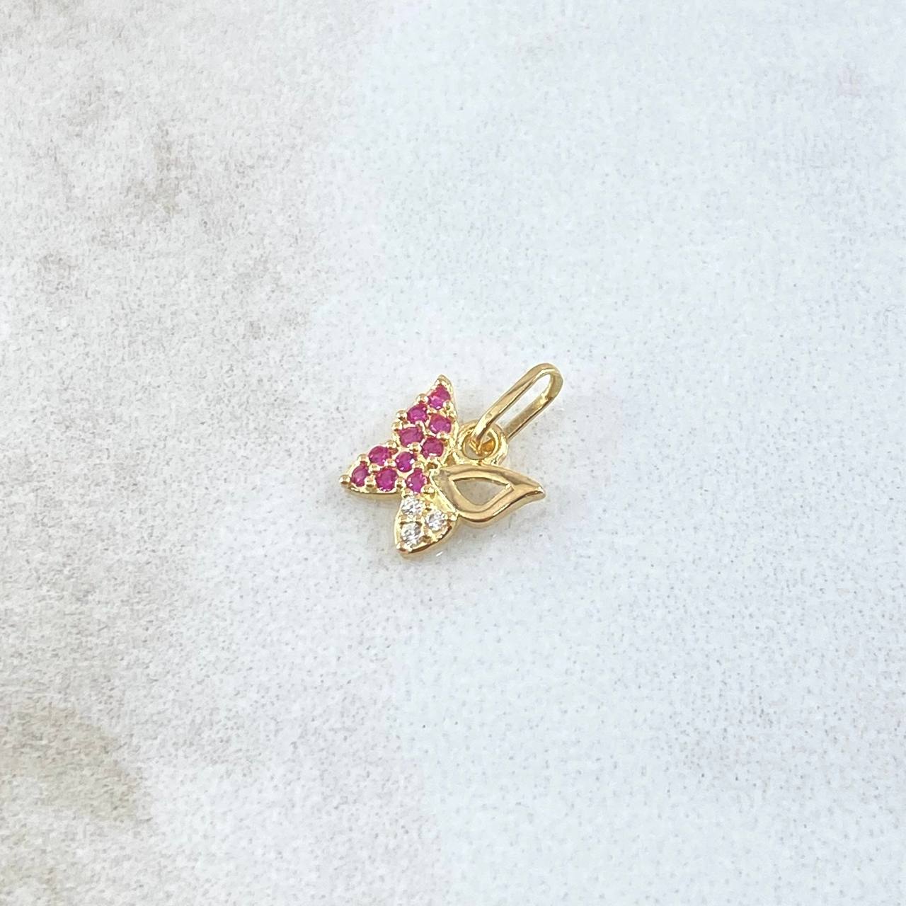 Dije Mariposa Parcial 0.4gr / 1cm / Circones Blancos Fucsia Oro Amarillo 18K