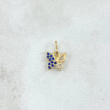 Dije Mariposa Parcial 0.4gr / 1cm / Circones Blancos Azul Oro Amarillo 18K