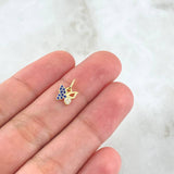 Dije Mariposa Parcial 0.4gr / 1cm / Circones Blancos Azul Oro Amarillo 18K