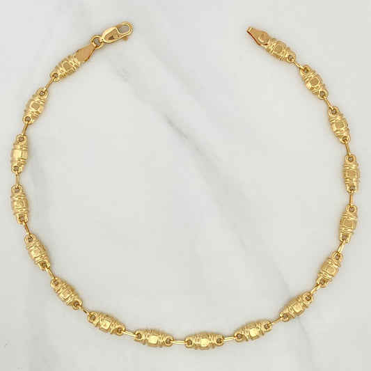 Rustic Barrel Anklet 5.1 g / 10 in / 4.69 mm 18K Yellow Gold