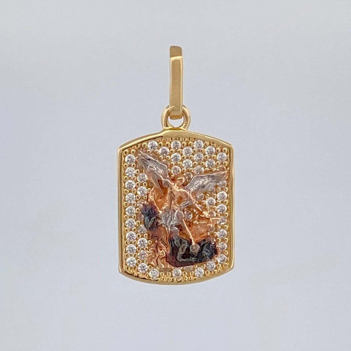 Pendant Plaque Saint Michael Archangel 2.3 g / 1 in Three Golds 18K