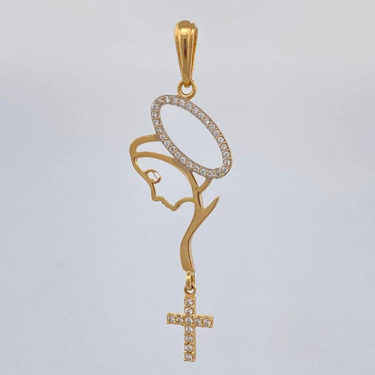 Dije Virgen Maria Cruz 2.6 g / 2 1/4 in Dos Oros Amarillo Blanco 18K