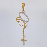 Pendant Virgin Mary Cross 2.6 g / 2 1/4 in Two Yellow White Gold 18K