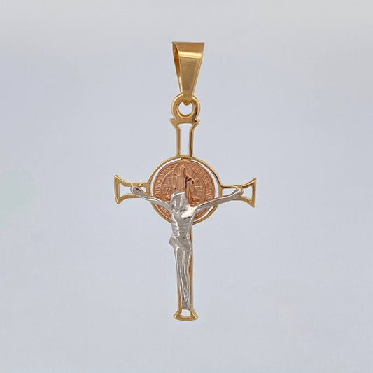 Dije Cruz Cristo San Benito 2.95 g / 1 3/4 in Tres Oros 18K
