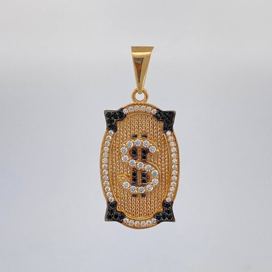 Pendant Plate Dollar Sign 4.6 g / 1 1/2 in Two-Tone Black Yellow 18K