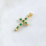 Dije Crúz Tronco 2gr / 3.2cm / Esmeraldas 50pts Oro Amarillo 18K (Joya)