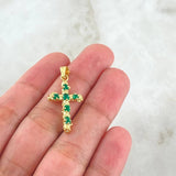 Dije Crúz Tronco 2gr / 3.2cm / Esmeraldas 50pts Oro Amarillo 18K (Joya)
