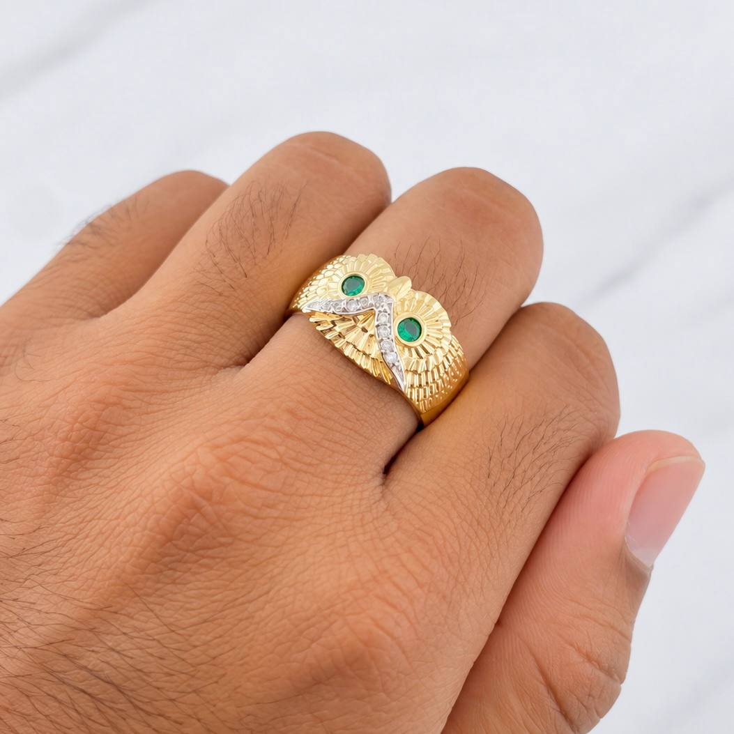 Anillo Buho 4.85g / T11 Dos Oros Amarillo Blanco 18K