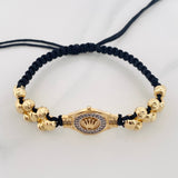 Pulsera Tejida Corona Dos Oros Amarillo Blanco 18K