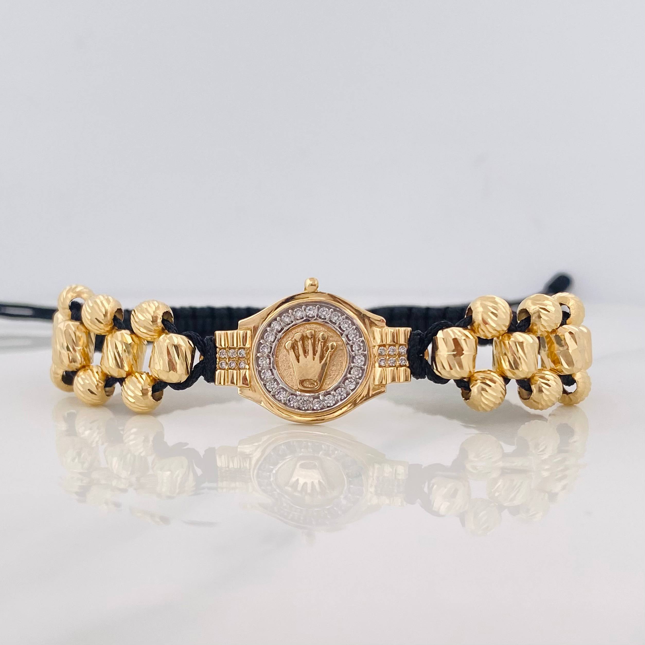 Pulsera Tejida Corona Dos Oros Amarillo Blanco 18K