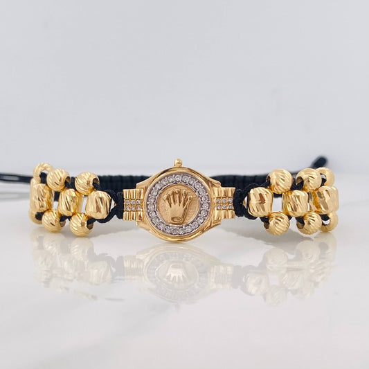 Pulsera Tejida Corona Dos Oros Amarillo Blanco 18K