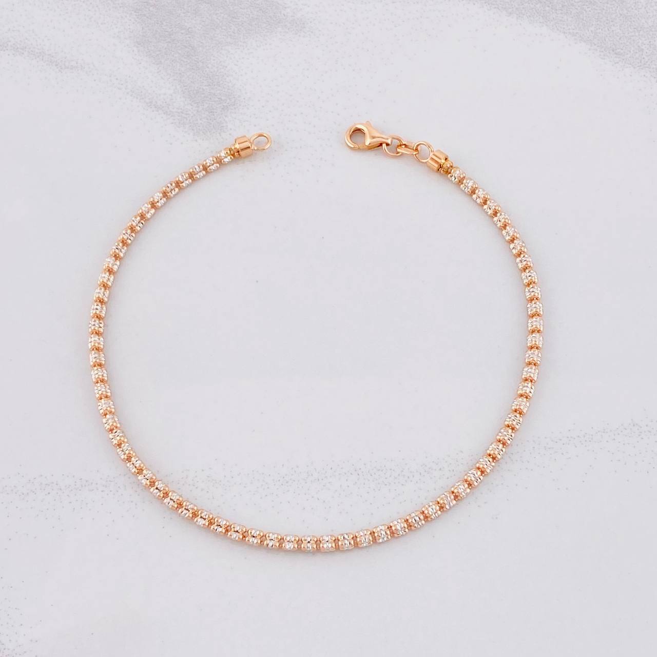 Ice Bracelet 4.6g / 8 in / 2.4mm Two Golds White Rose 18K