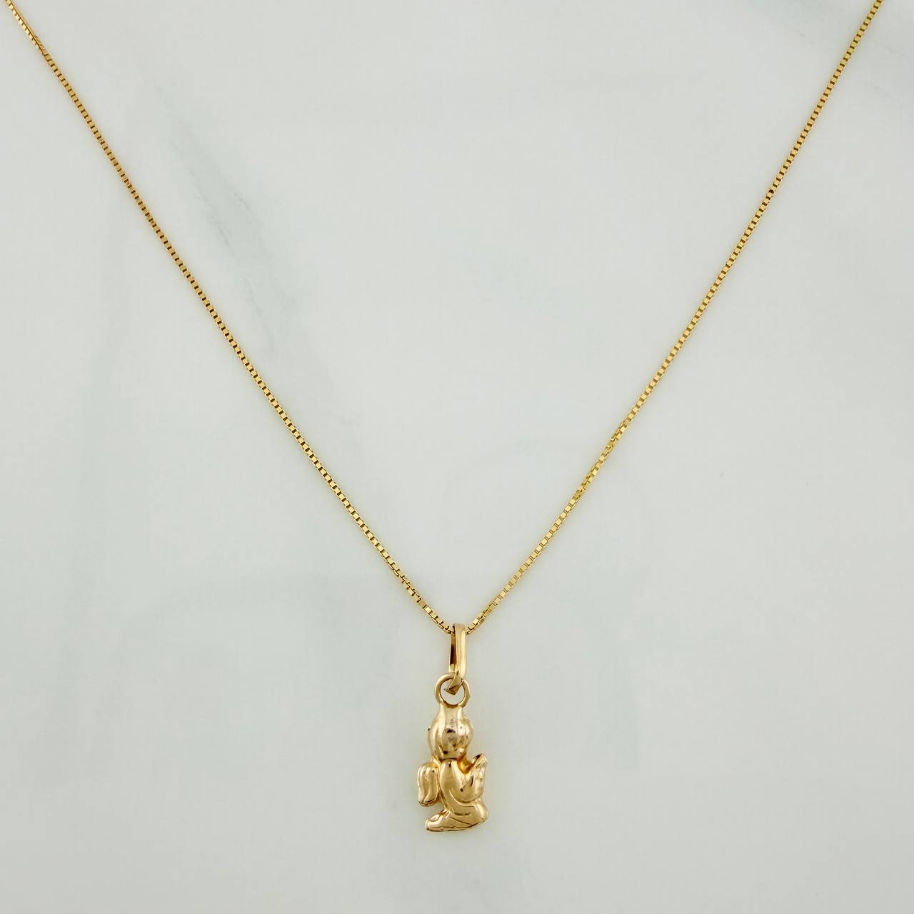 Set Cadena y Dije Veneciana + Angel De La Guarda 1.2gr / 15 3/4 in / 0.53mm Oro Amarillo 18K &