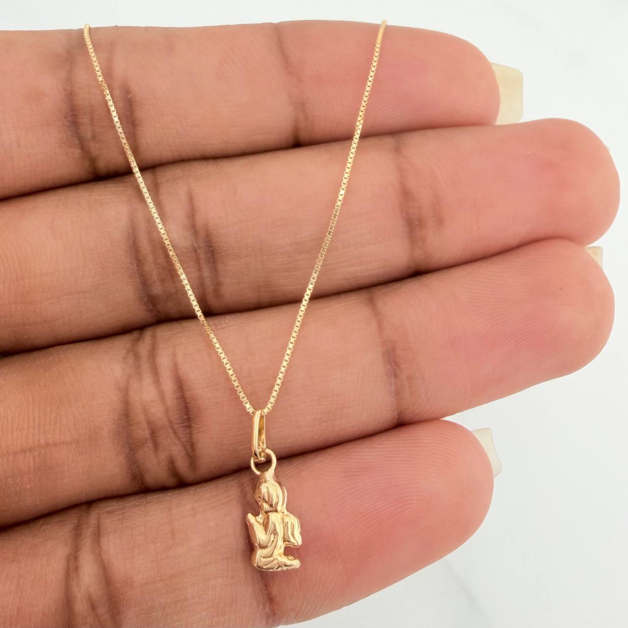 Set Cadena y Dije Veneciana + Angel De La Guarda 1.2gr / 15 3/4 in / 0.53mm Oro Amarillo 18K &