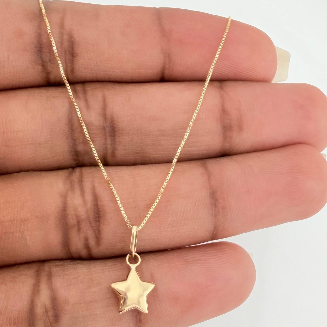Set Cadena y Dije Veneciana + Estrella 1.2gr / 15 3/4 in / 0.55mm Oro Amarillo 18K &