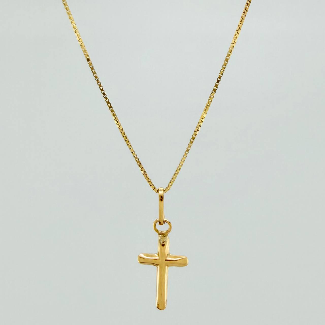 Set Cadena y Dije Veneciana + Cruz 1.15gr / 15 3/4 in / 0.53mm Oro Amarillo 18K &