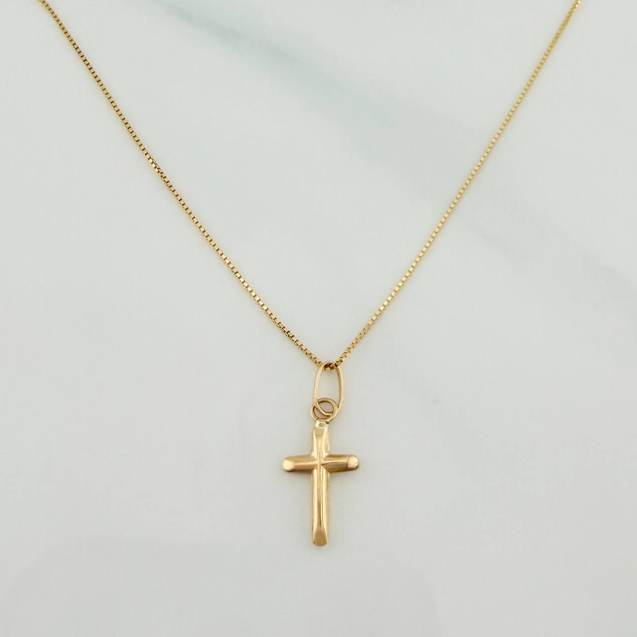 Set Cadena y Dije Veneciana + Cruz 1.2gr / 15 3/4 in / 0.55mm Oro Amarillo 18K &
