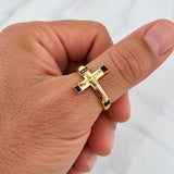 Anillo Cruz Cristo 3.7g / T10 1/4 Dos Oros Amarillo Blanco 18K