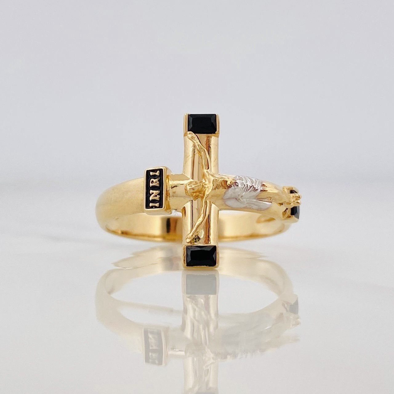 Anillo Cruz Cristo 3.7g / T10 1/4 Dos Oros Amarillo Blanco 18K
