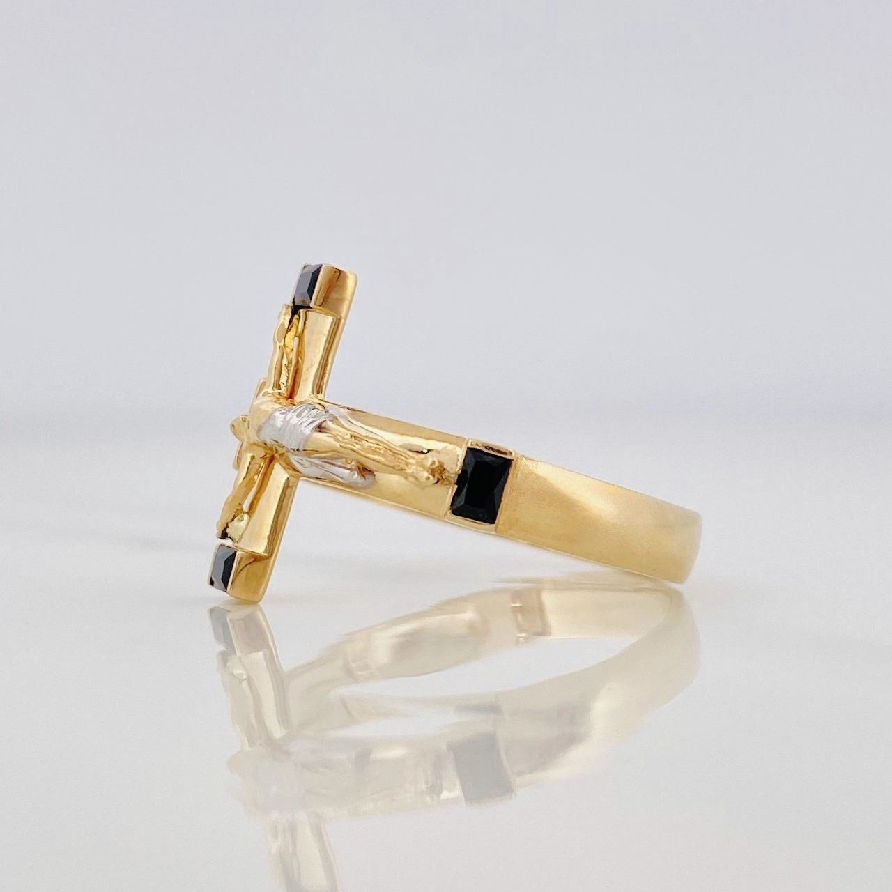 Anillo Cruz Cristo 3.7g / T10 1/4 Dos Oros Amarillo Blanco 18K