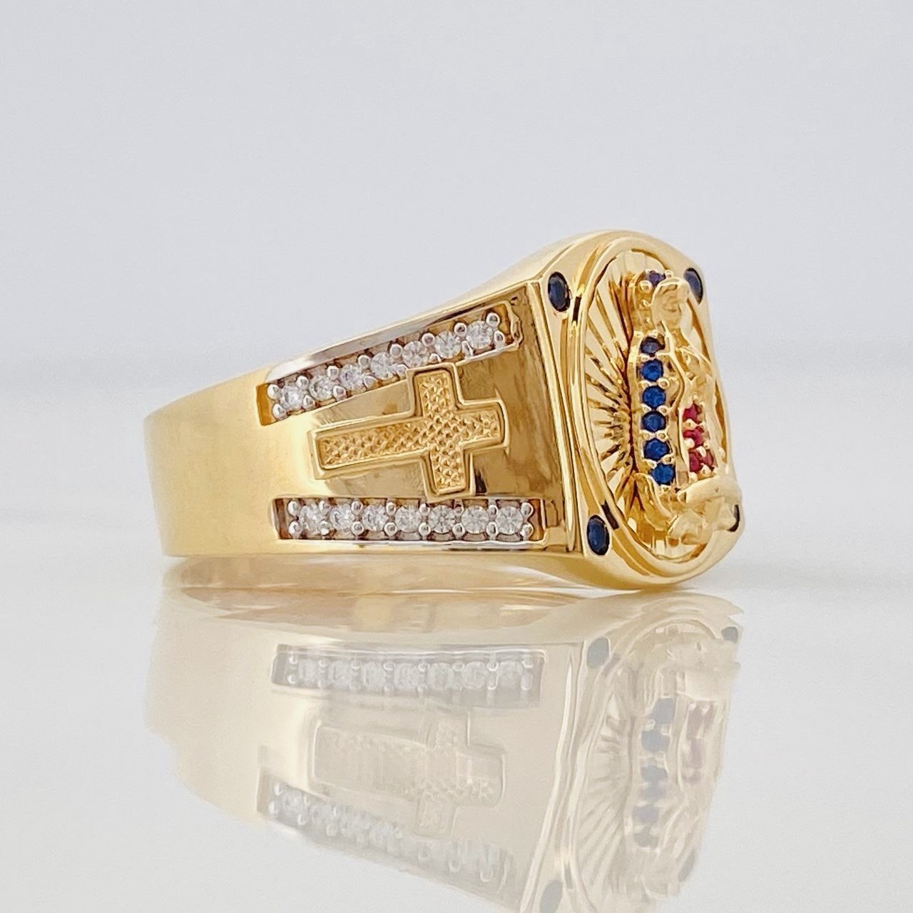 Anillo Virgen de Guadalupe 6.15g / T9 1/2 Dos Oros Amarillo Blanco 18K