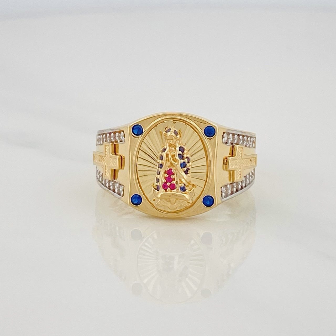 Anillo Virgen de Guadalupe 6.15g / T9 1/2 Dos Oros Amarillo Blanco 18K