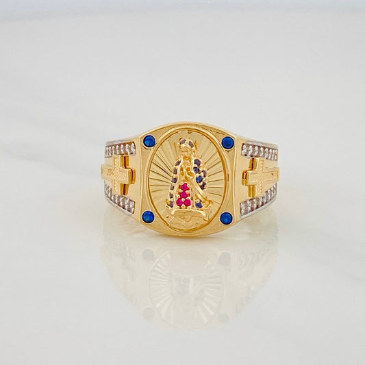 Virgin of Guadalupe Ring 6.15g / T9 1/2 Two Golds Yellow White 18K