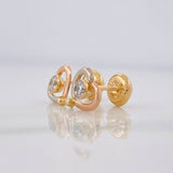 Stud Earrings Heart 0.85g / in / 7mm Three Golds 18K