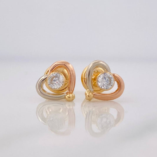 Stud Earrings Heart 0.85g / in / 7mm Three Golds 18K