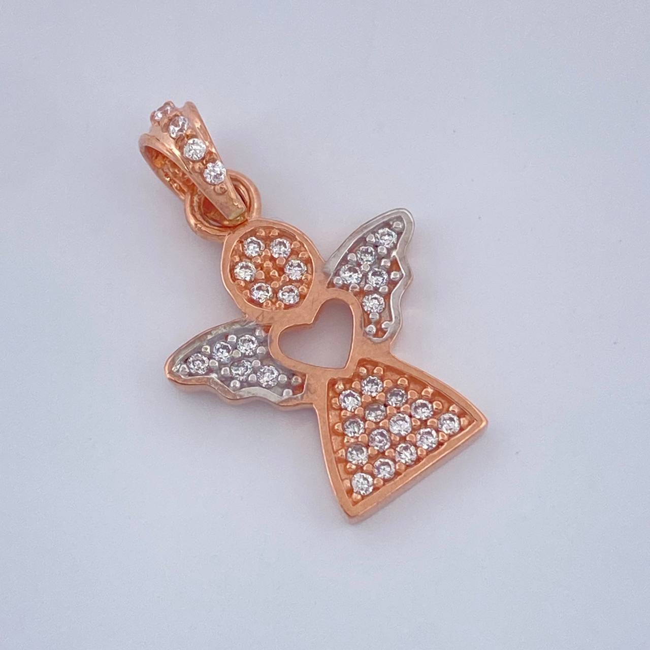 Dije Angel Corazon 1.65gr / 3/4 in / Dos Oros Amarillo Blanco 18K &