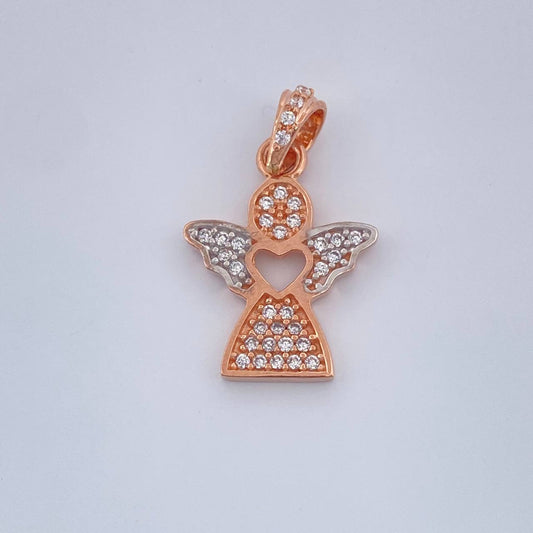 Dije Angel Corazon 1.65gr / 3/4 in / Dos Oros Amarillo Blanco 18K &