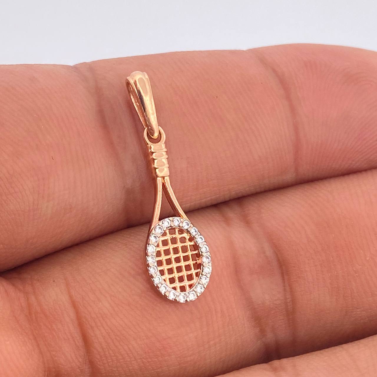 Dije Raqueta 1.2gr / 1 1/2 in / Dos Oros Blanco Rosa 18K &