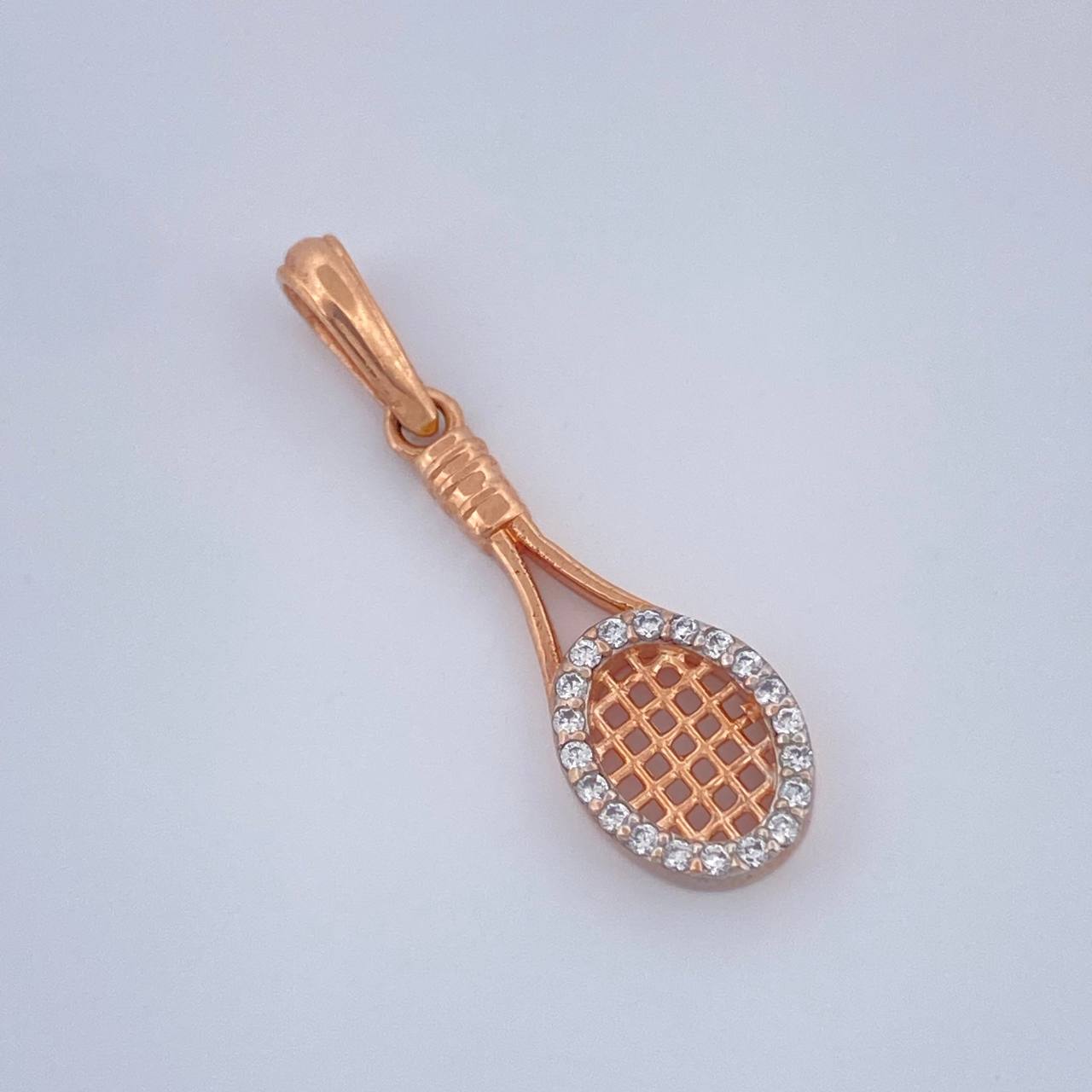 Dije Raqueta 1.2gr / 1 1/2 in / Dos Oros Blanco Rosa 18K &