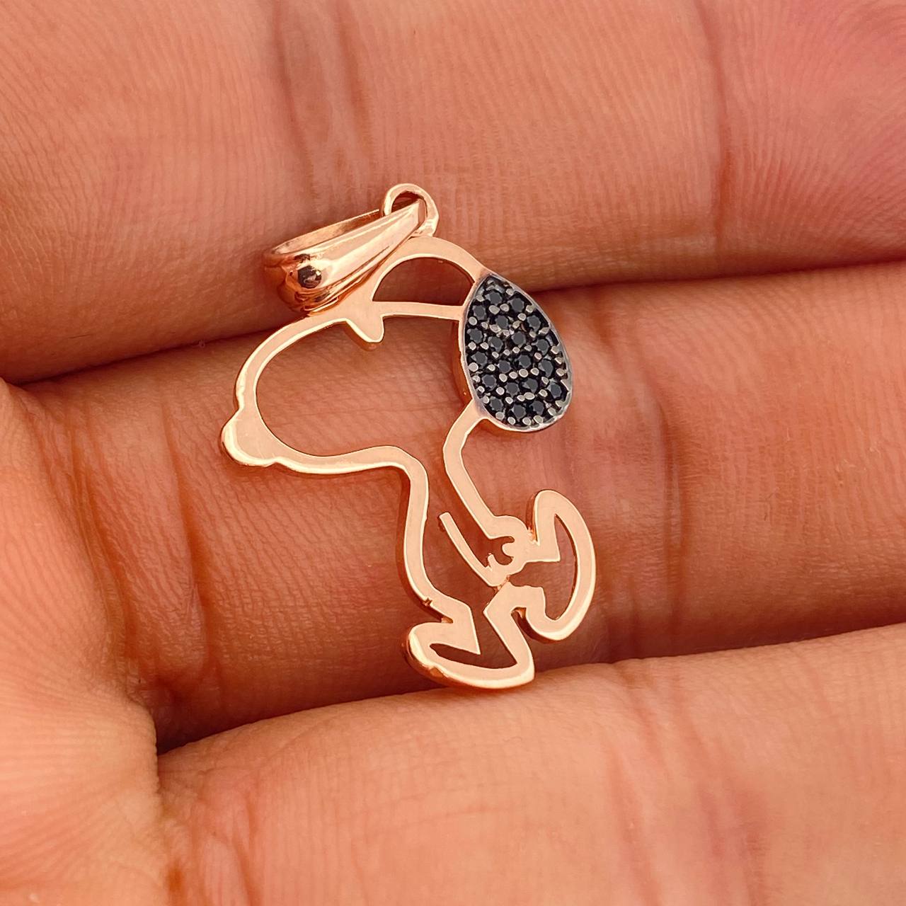 Dije Perrito 1.75gr / 1 1/4 in / Dos Oros Negro Rosa 18K &