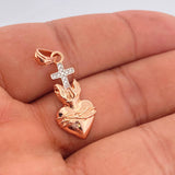 Dije Cruz Sagrado Corazon 2.1gr / 1 1/4 in / Dos Oros Blanco Rosa 18K &
