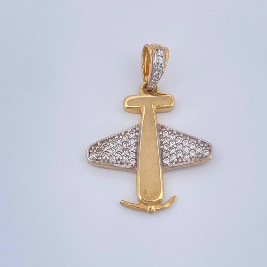 Dije Avion 2.65gr / 1 in / Dos Oros Amarillo Blanco 18K &