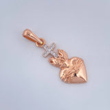 Dije Cruz Sagrado Corazon 2.1gr / 1 1/4 in / Dos Oros Blanco Rosa 18K &