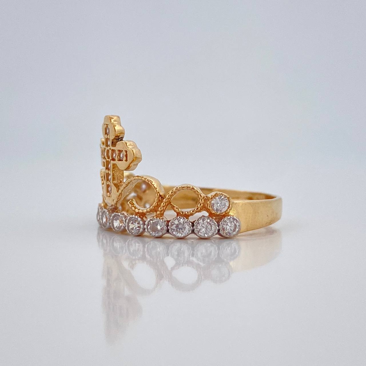 Anillo Corona Cruz 2.7g / T6 1/4 Dos Oros Amarillo Blanco 18K
