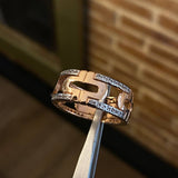 Link Ring 8.8gr T9 3/4 White Zirconia Two-tone Rose and White Gold