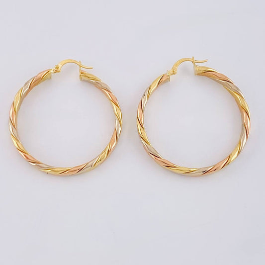 Hoop Earrings Vicy 6.05g / 1 1/2 in Three Golds 18K
