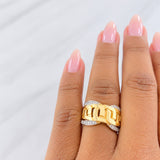Anillo Eslabones Entrelazados 7.1g / T5 1/4 Dos Oros Amarillo Blanco 18K