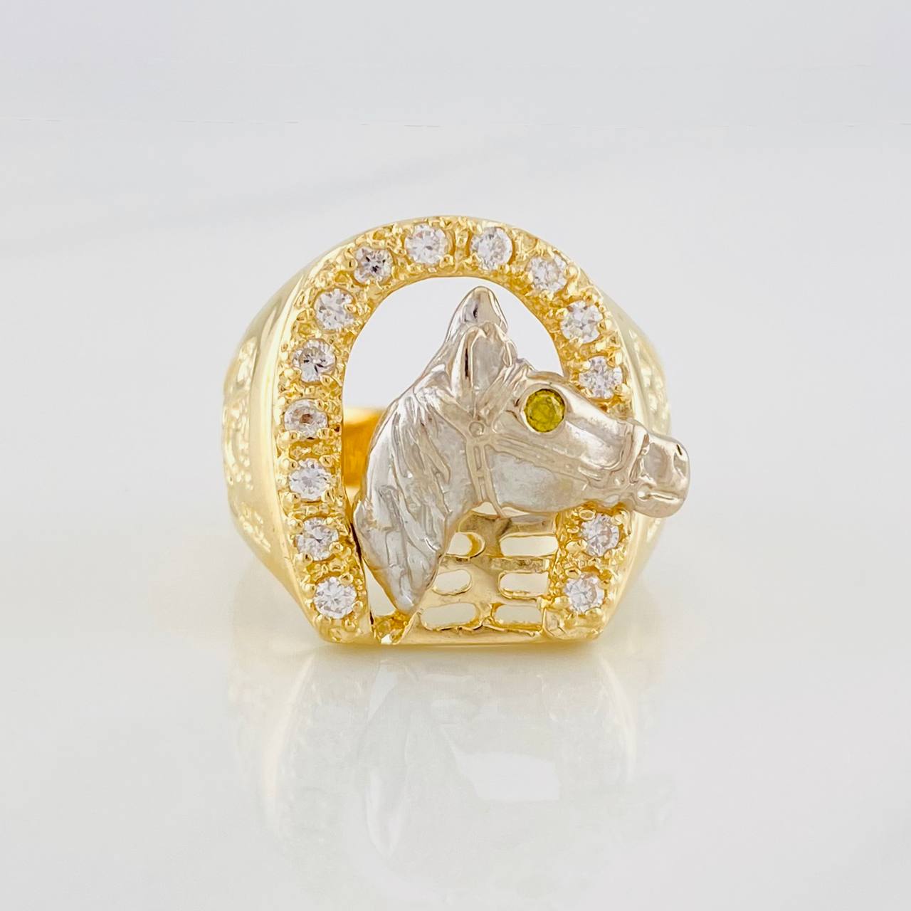 Anillo Herradura Caballo 14.05g / T10 1/4 Dos Oros Amarillo Blanco 18K