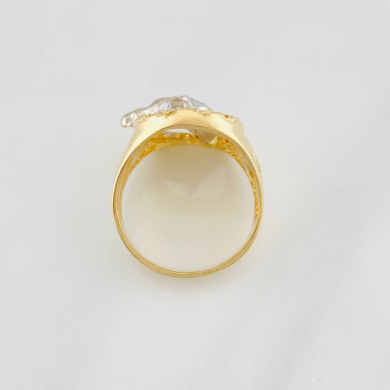 Anillo Herradura Caballo 14.05g / T10 1/4 Dos Oros Amarillo Blanco 18K