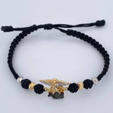 Pulsera Tejida Negra San Miguel Arcangel 3.5gr / 4mm Tres Oros 18K %