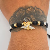 Pulsera Tejida Negra San Miguel Arcangel 3.5gr / 4mm Tres Oros 18K %
