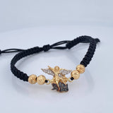 Pulsera Tejida Negra San Miguel Arcangel 3.55gr / 6mm Tres Oros 18K %