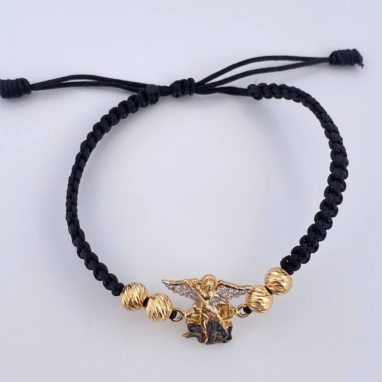 Pulsera Tejida Negra San Miguel Arcangel 3.55gr / 6mm Tres Oros 18K %
