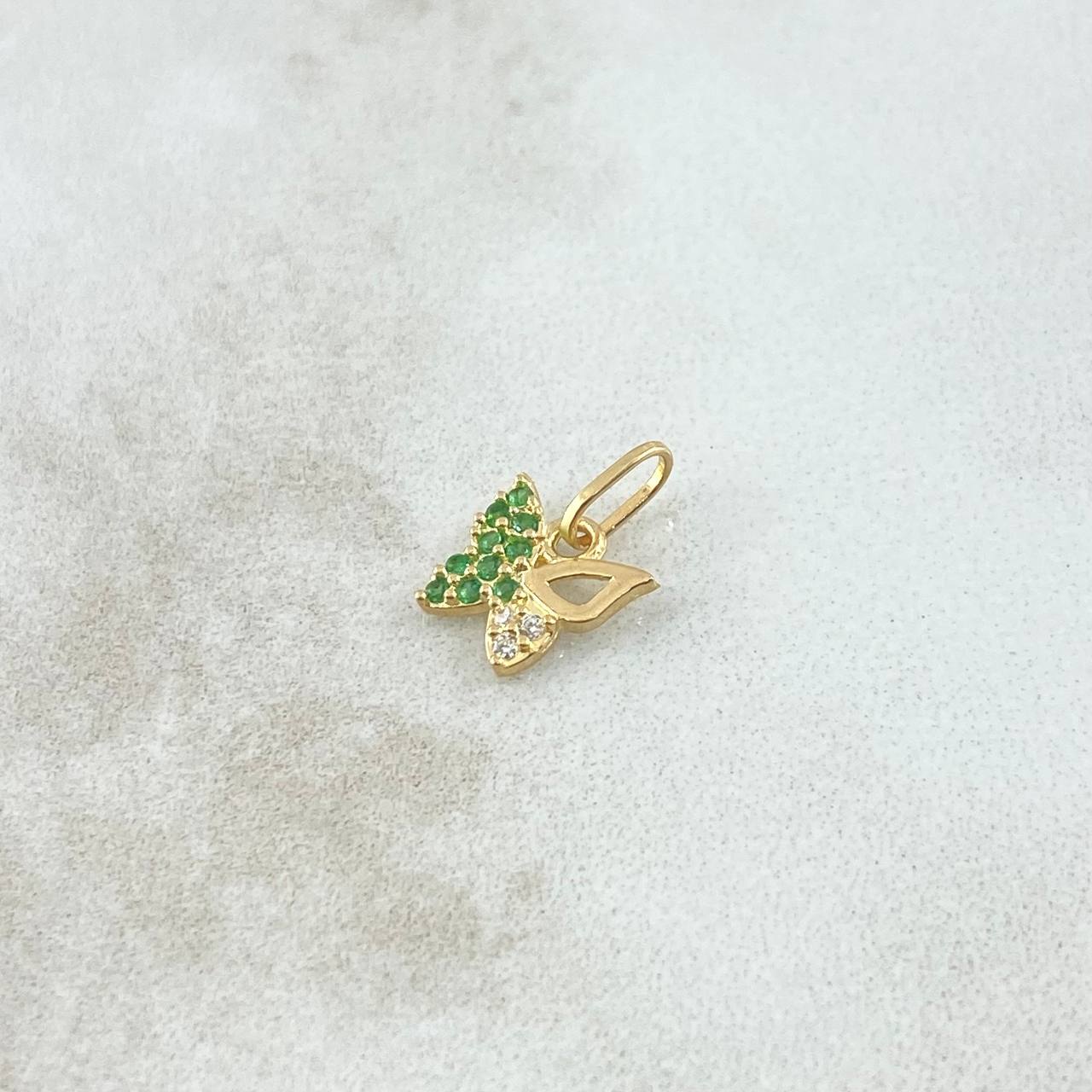 Dije Mariposa Parcial 0.4gr / 1cm / Circones Blancos Verdes Oro Amarillo 18K