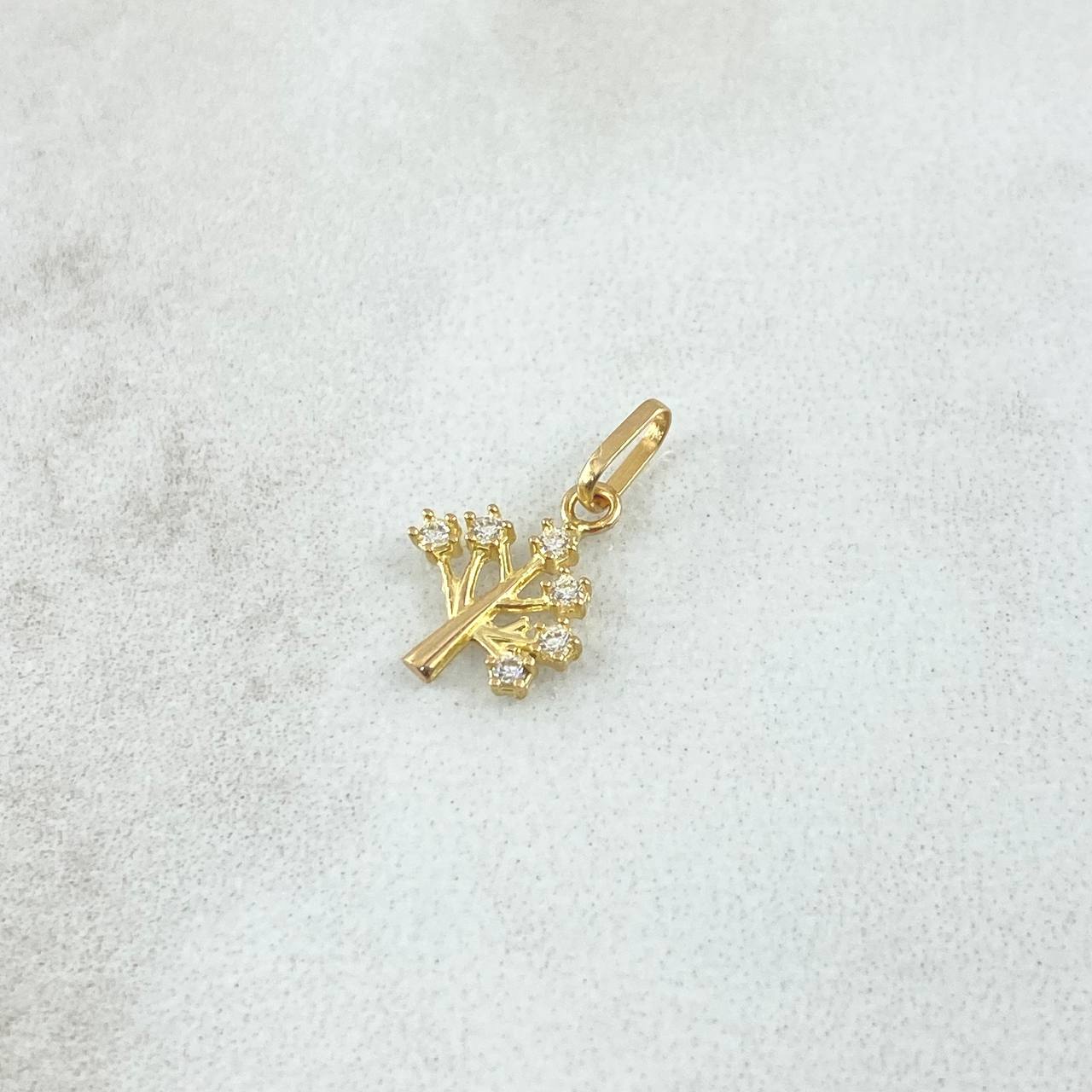 Dije Arbol  0.35gr / 1.5cm / Circones Blancos Oro Amarillo 18K