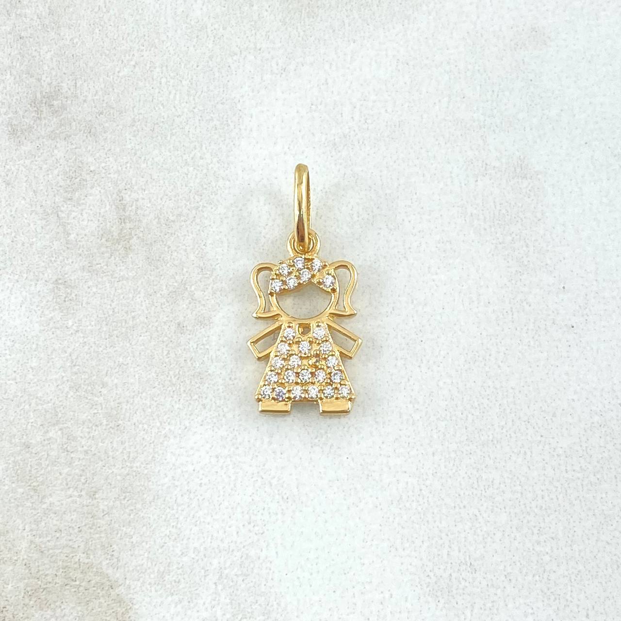 Dije Niña 1.4gr / 2cm / Circones Blancos Oro Amarillo 18K